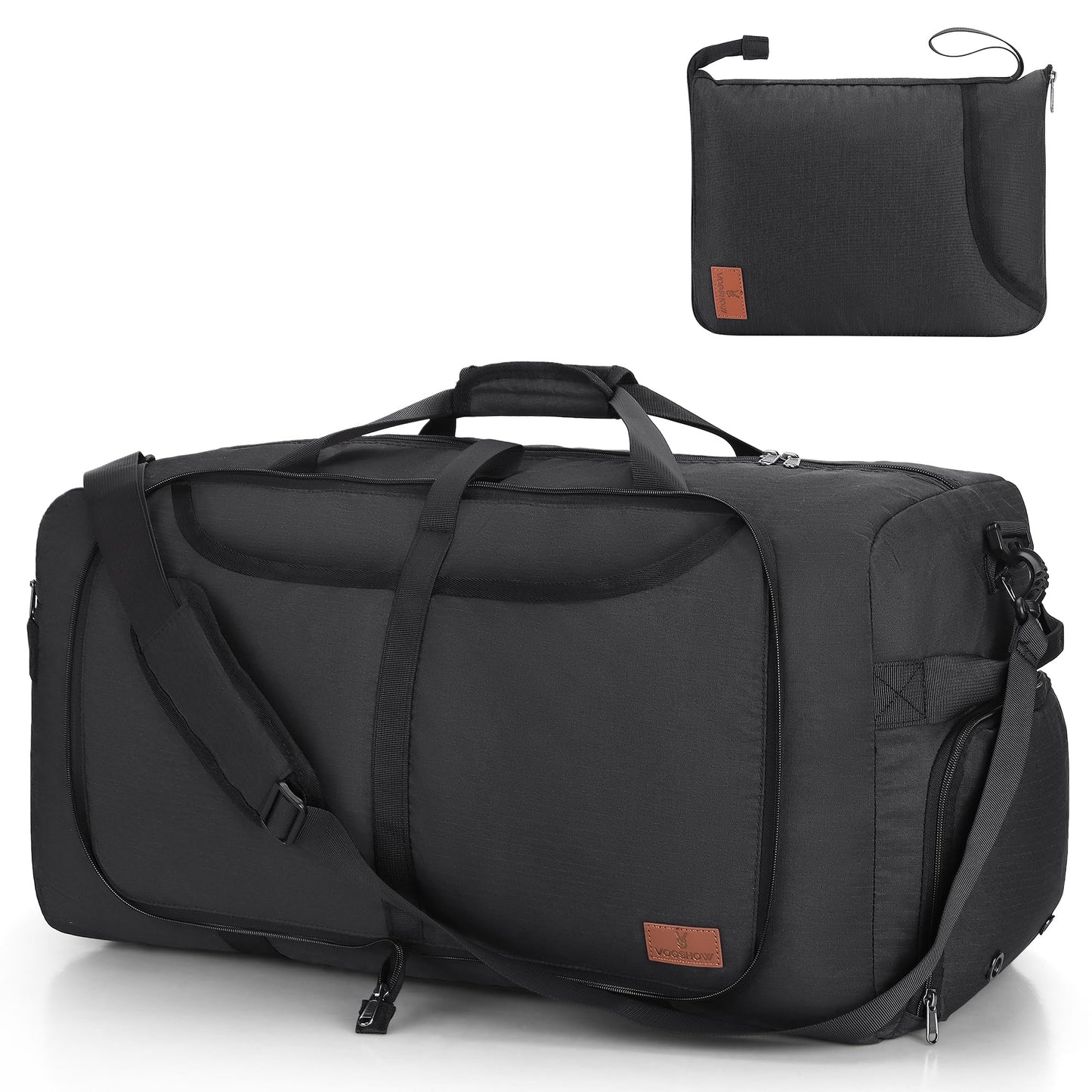 80L Duffle Bag for Travel, Large Foldable Waterproof Travel Duffel Bags Weekender Overnight Bag for Men and Women with Shoe Compartment (Black)