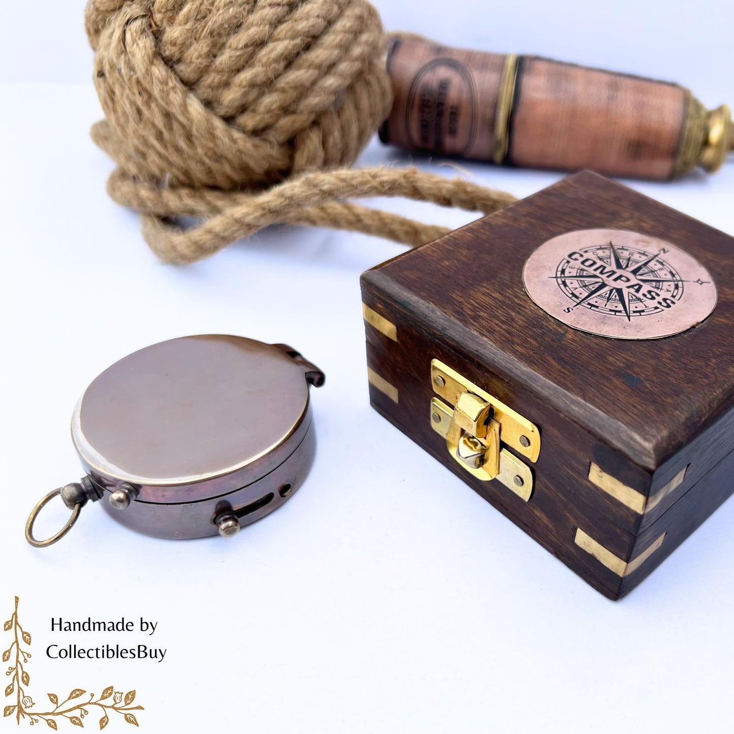 Antique Dollond London Brass Compass Retro Brown Wooden Box Nautical Magnetic Sailor Handmade Compasses