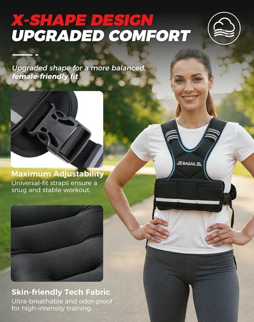 BAGAIL Adjustable Weighted Vest - Comfortable X-Shape & U-Neck Design | 4-32lb with 6 Removable Weights