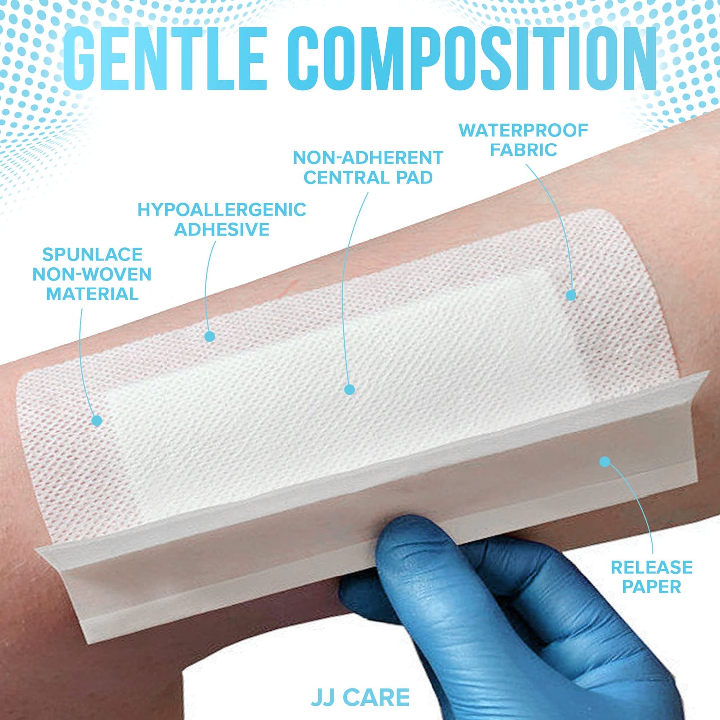 JJ CARE Waterproof Adhesive Island Dressing [Pack of 25], 4" x 10" Sterile Bordered Gauze, Breathable Island Wound Dressing, Individually Wrapped Adhesive Gauze Bandages with Non-Stick Central Pad