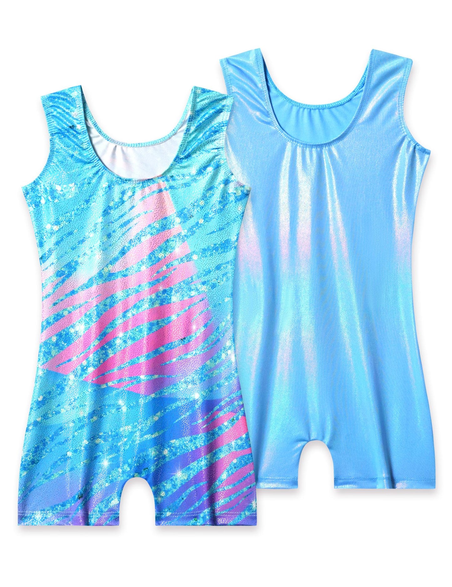 Nokecina Girls Leotards for Gymnastics with Shorts Size 7-8 Years Old 2 Packs Blue Green Quick Dry Biketards