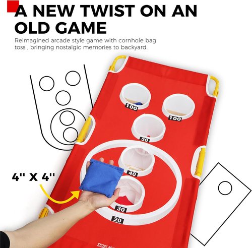 Foldable Cornhole Board Game Set by Arcade Style | Portable 5-Hole Toss Target with 8 Bean Bags & Scorecard - Perfect for Indoor/Outdoor Fun