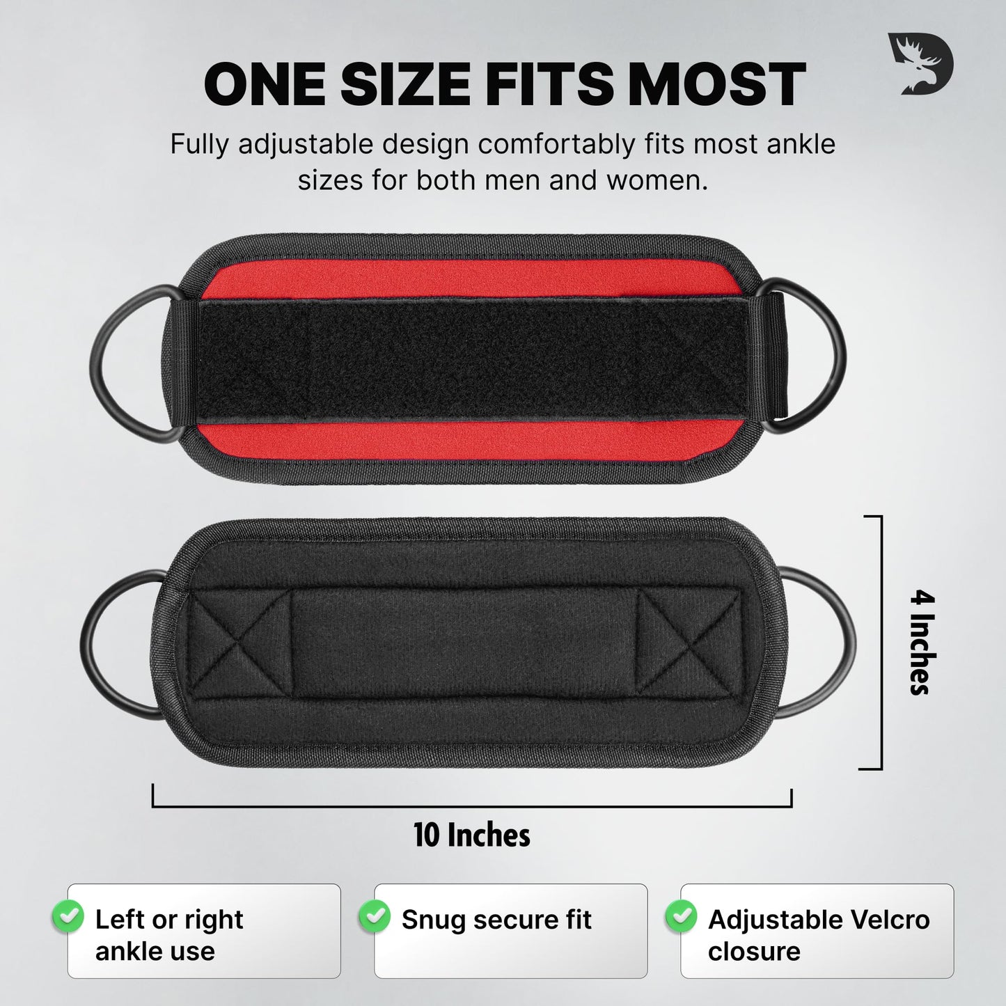 DMoose Ankle Strap for Cable Machine - One Size Fit with Premium Padding, Workout Kickback Ankle Cuffs, Ankle Bands for Working Out, Booty Workouts, Leg Extension, Hip Abductors & Lower Body Exercises