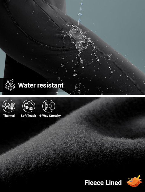 G Gradual Women's Fleece Lined Pants Water Resistant Winter Warm Thermal Leggings Hiking Yoga Pants Women with Zipper Pocket(Black 29-M)