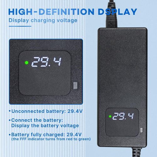 YZPOWER 29.4V 2A Lithium Battery Charger DC 1 Prong 5.52.1mm Connector for 7s 24v Li-ion Batteries Pack,24 Volt Power Supply Adapter with Built-in Fan