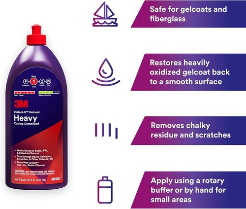 3M Perfect-It Gelcoat Heavy Cutting Compound - Fast Marine Oxidation Remover for Boat & RV Gelcoat, 1 Quart