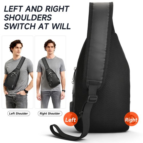Crossbody Bag for Men, Sling Bag with USB Charging Port & Reflective Strips, Water-Resistant Shoulder Bag Fits Switch 2, Small Backpack Daypack for Travel, Hiking, Gym, Running, Daily Commute