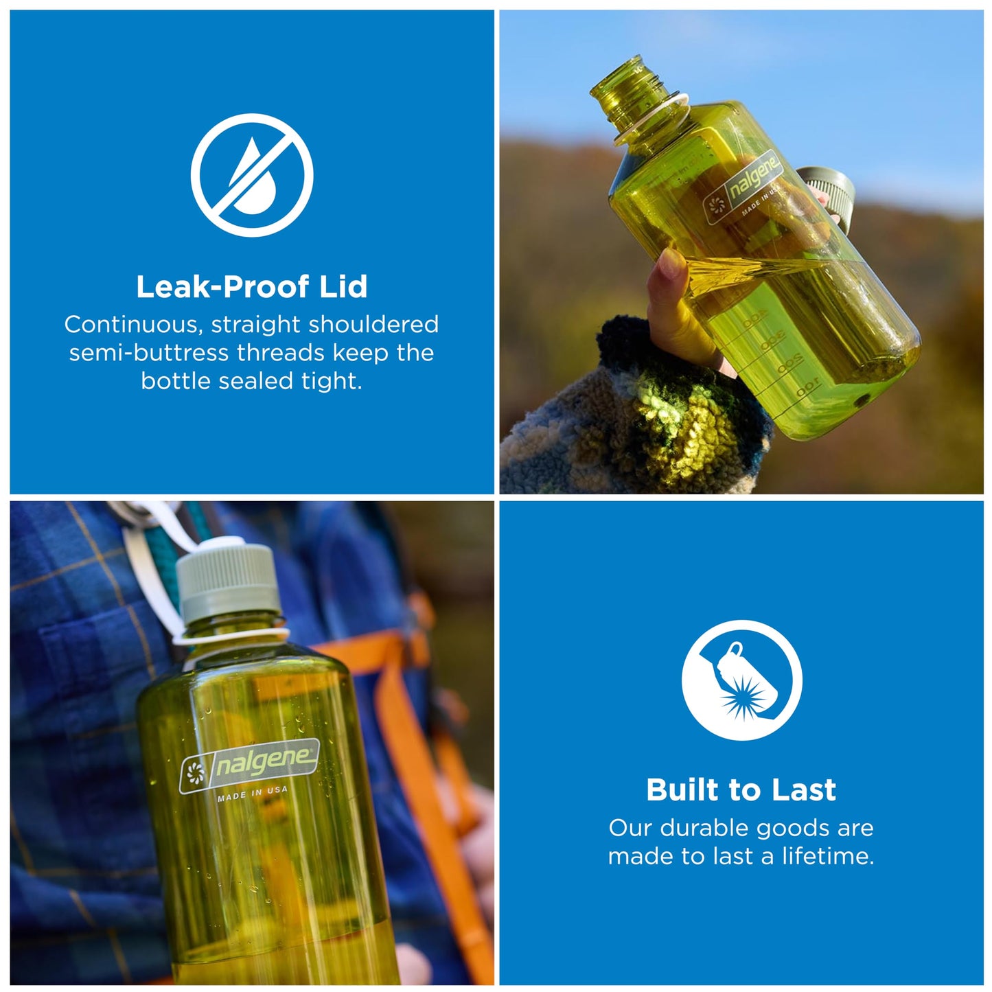 Nalgene 32 oz Narrow Mouth Water Bottle | BPA-Free, Durable & Leak Proof, Lghtweght for Hkng & Gym – Thrll & Moton, Ol Green w/Freesa
