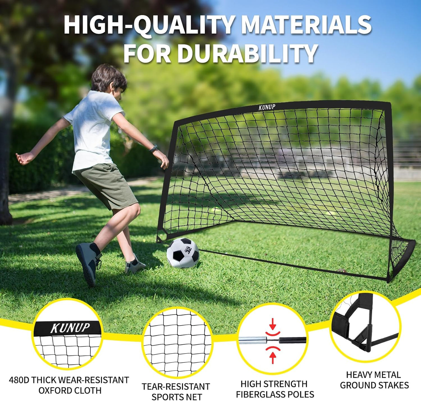 Skiennix Kids Soccer Goals - Portable Foldable Practice Nets with Training Equipment Set | Includes Ball, Cones & Carry Bag