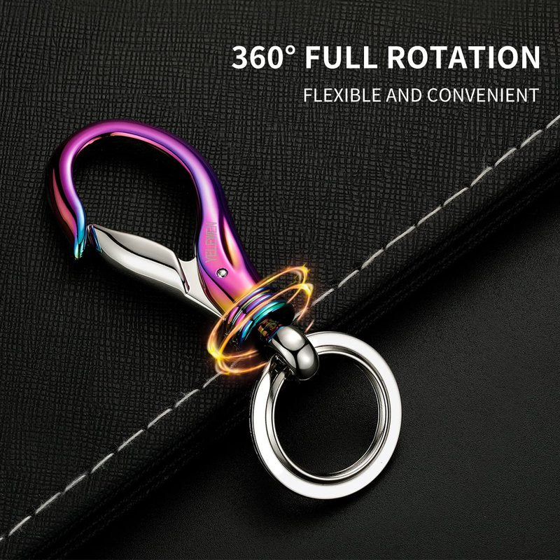 Yelewen Car Keychain Carabiner Clip with 2 Key Rings Hooks Holder Wallet Purses Belt Loops Key Chains Dog Leash Keyring Heavy Duty Business Gift for Men Women Rainbow
