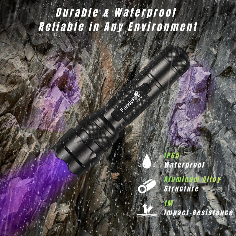 FandyFire UV Flashlight 395nm - Mini LED Black Light Ultraviolet Light Adjustable Flashlights, for Pet Urine Detection, Resin Curing, Searching Scorpion