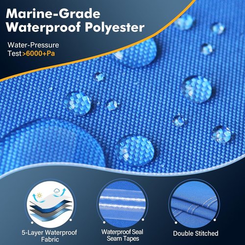 1200D Waterproof Boat Cover - Heavy-Duty Canvas for 14' to 16' Bass, V-Hull & Tri-Hull Boats - Blue