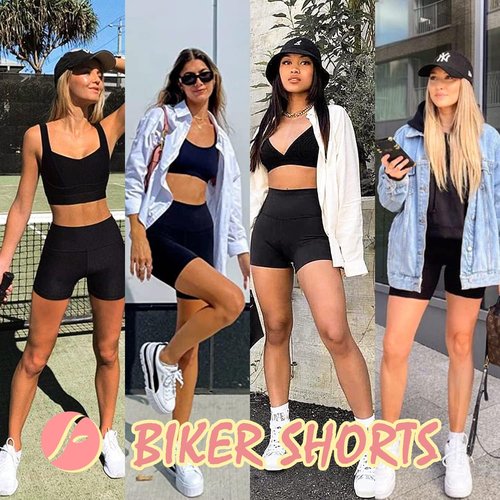 FULLSOFT Biker Shorts for Women - 4 Pack with Pockets & Tummy Control | 5" High Waisted Yoga & Gym Shorts