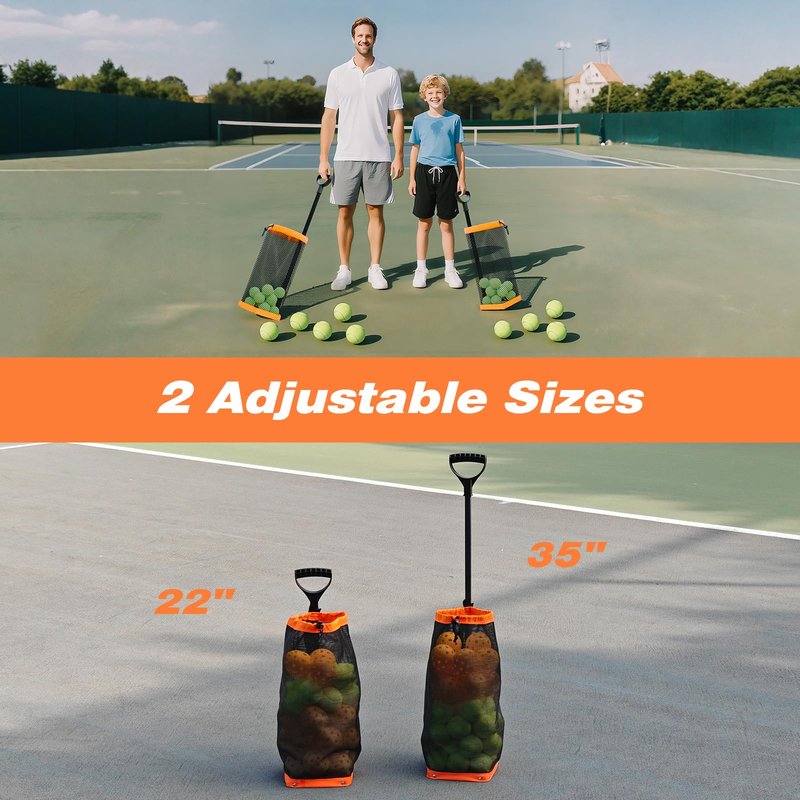 ZUKNC Lightweight Tennis Ball Hopper – Holds 50+ Tennis Balls or 40+ Pickleballs | Durable & Portable Adjustable Tennis Ball Picker | Great for Hard Court, Clay, Grass, Car Trunk (Orange)