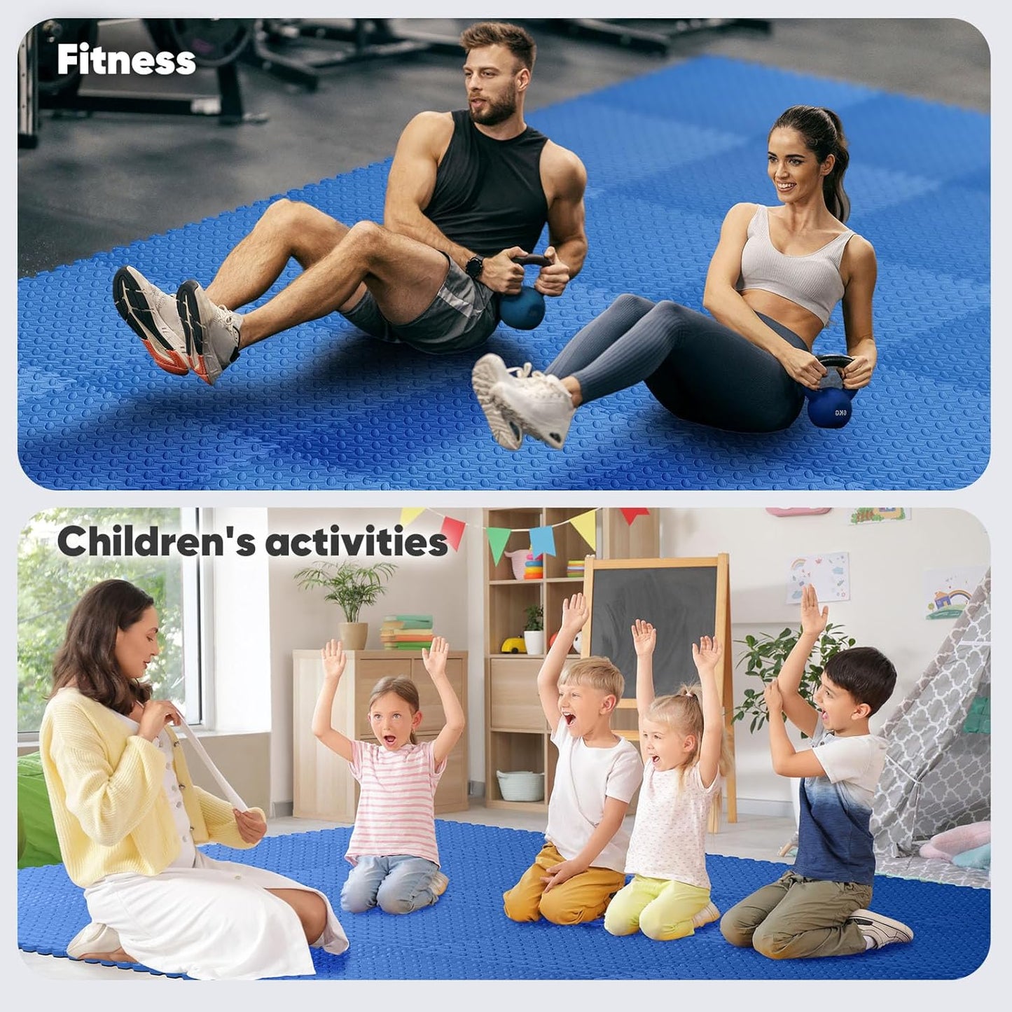 Puzzle Exercise Mat by Home Gym - EVA Interlocking Foam Tiles for Workouts & Play - Blue, 24x24 in, 16 Pack