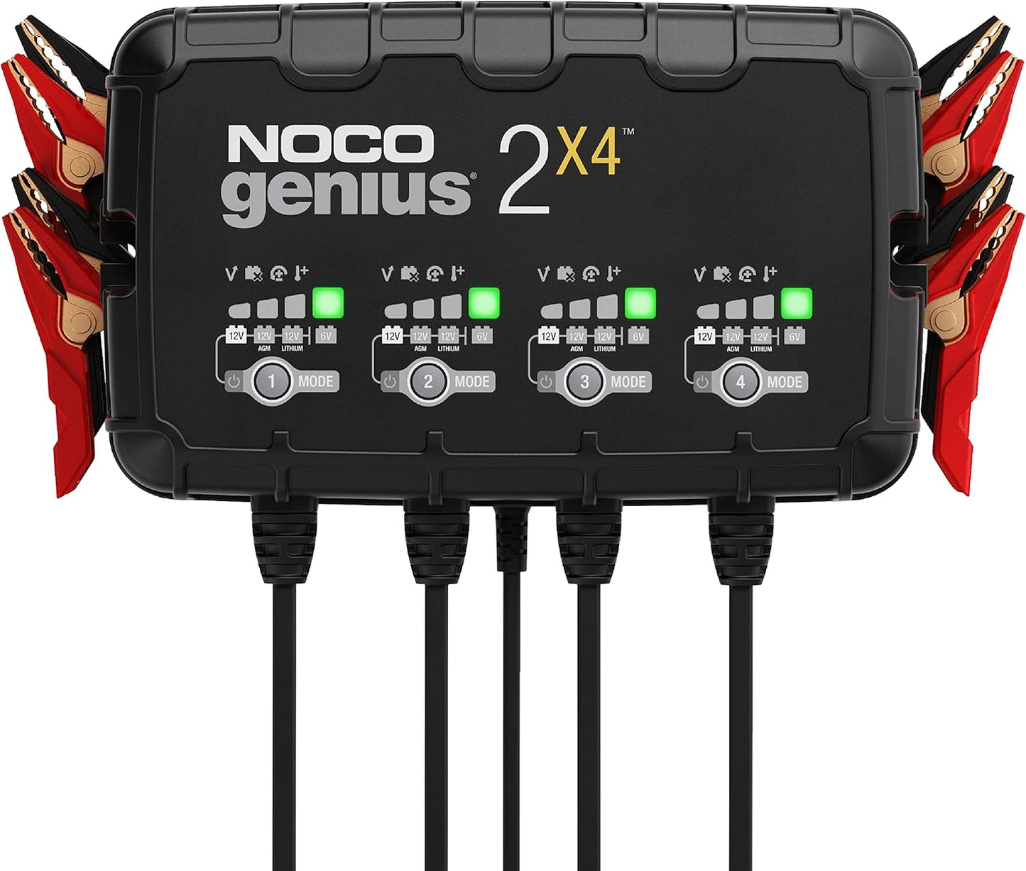 NOCO GENIUS2X4 Smart Battery Charger - 8A 4-Bank Automatic Maintainer for 6V/12V Lead-Acid & Lithium