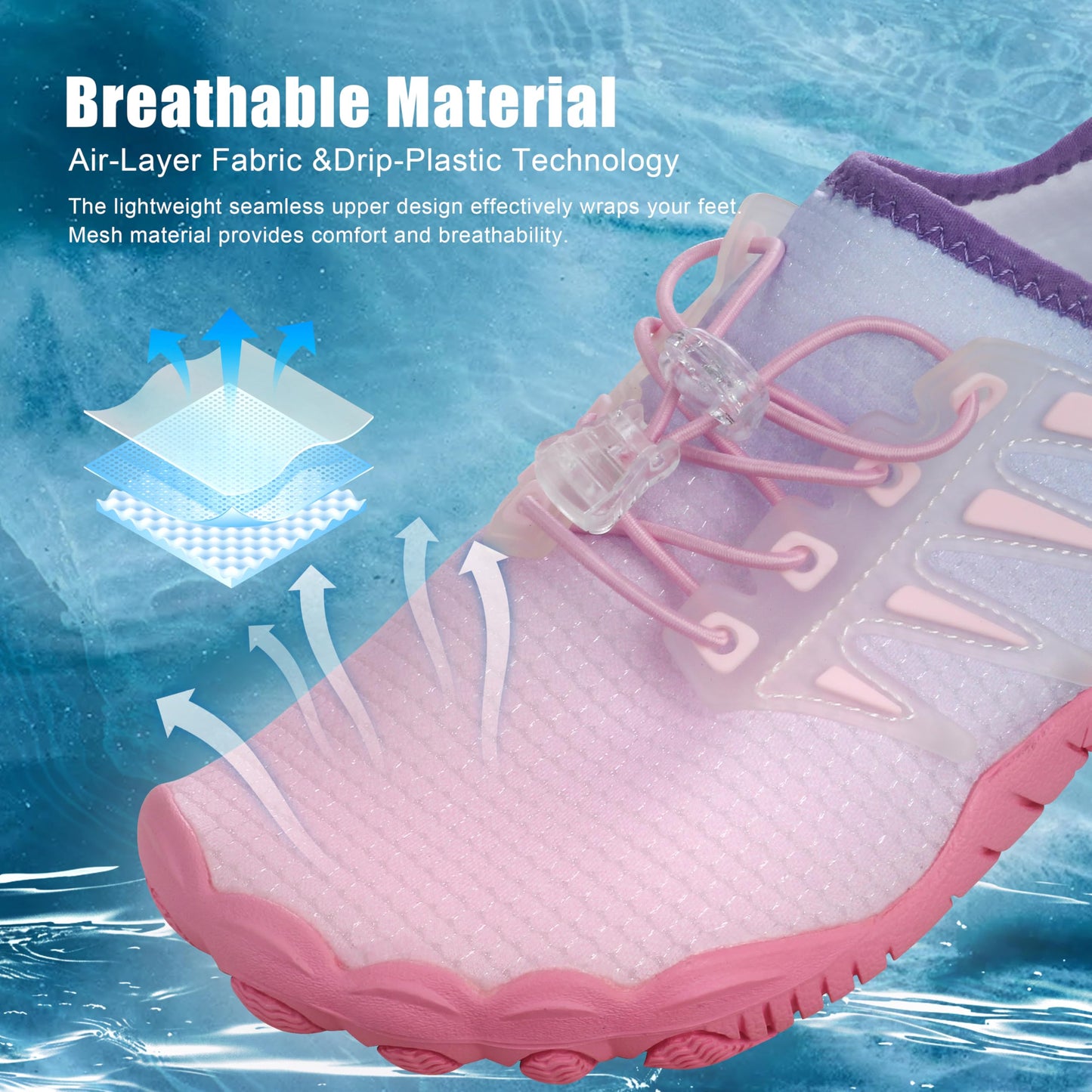 Water Shoes for Men Women, Quick-Dry Barefoot Aquashoes for Beach Swim, Water Sports Like Surf Kayak Yoga, Water Park Pink
