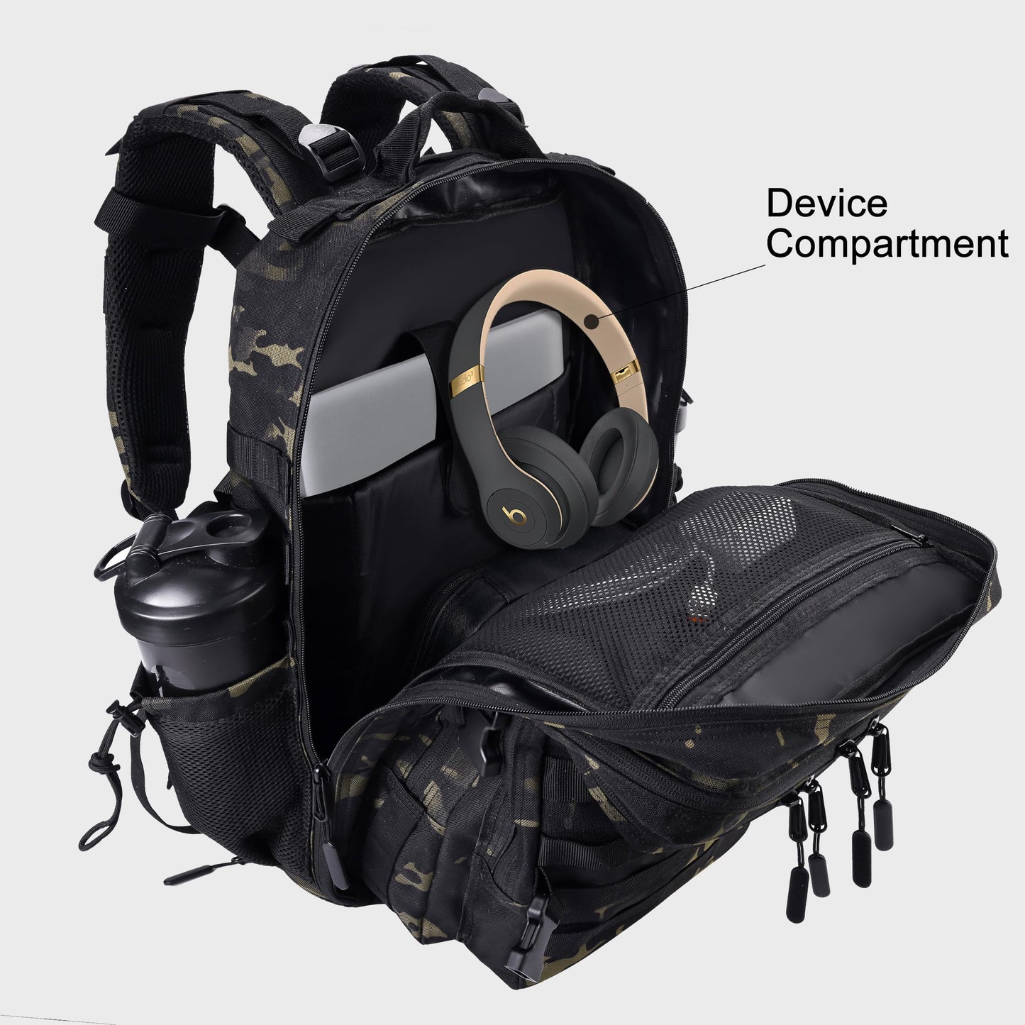 LHI Military Tactical Backpack for Men and Women 45L Army 3 Days Assault Pack Bag Large Rucksack with Shoe Compartment - Black CP