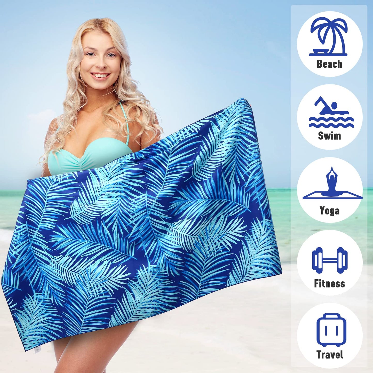 2 Pack Microfiber Beach Towel, Oversized Pool Towel 75”x 35”, Sand-Free Quick Drying Camping Super Absorbent Bath Blanket, Soft Breathable and Lightweight