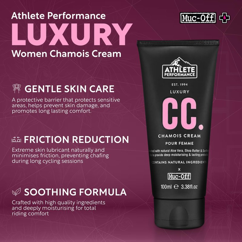 Muc-Off Luxury Chamois Cream Cycling Women 2-Pack, 100ml Each - Extreme Skin Lubricant - pH Balanced & Deeply Moisturizing | Ideal for Long Rides