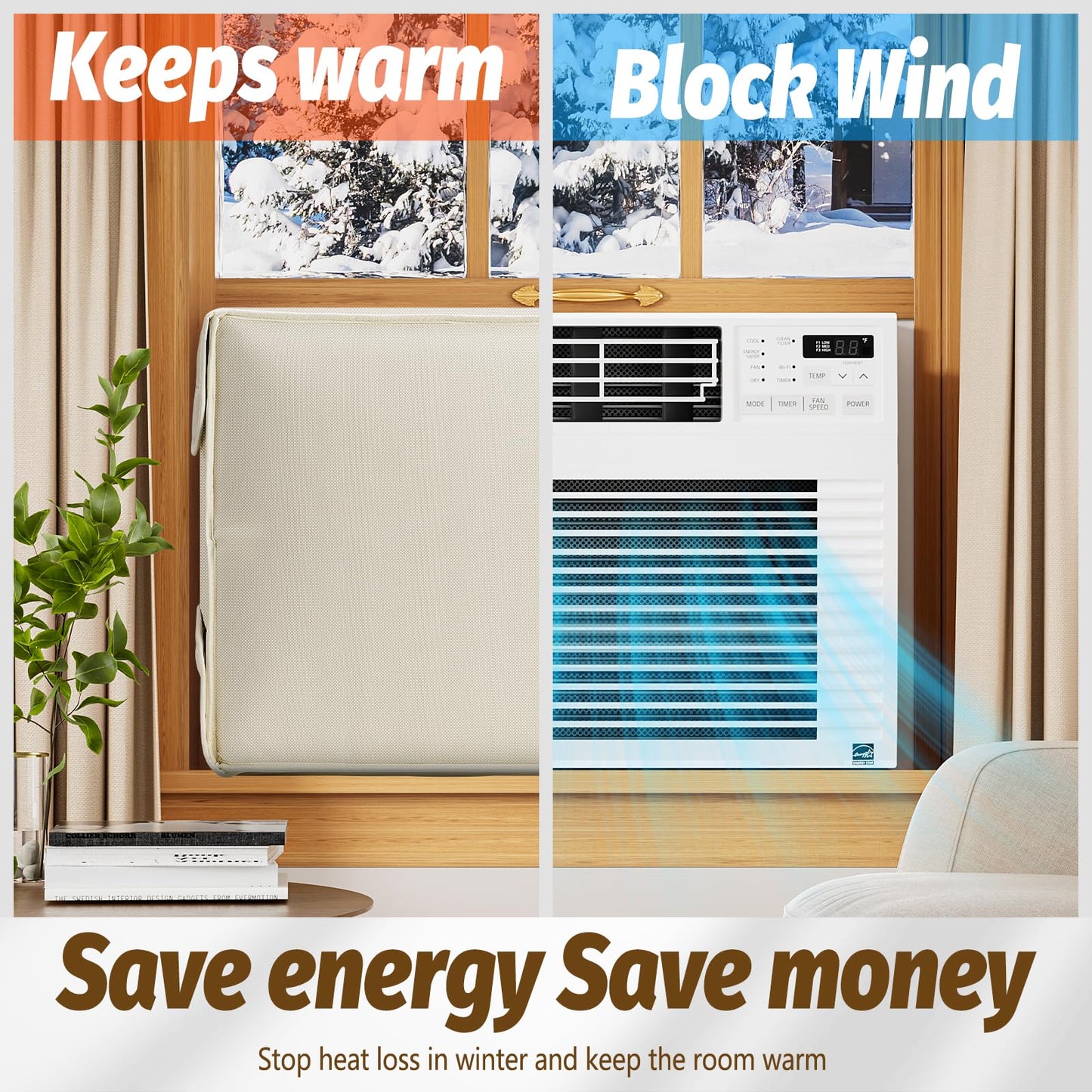 Air Conditioner Cover Indoor - Window Ac Covers for Inside, Windproof, Dustproof and Waterproof Window Air Conditioner Cover for Winter, Insulation for Wall Ac Unit 17"W x 13"H x 3.5"D, Beige
