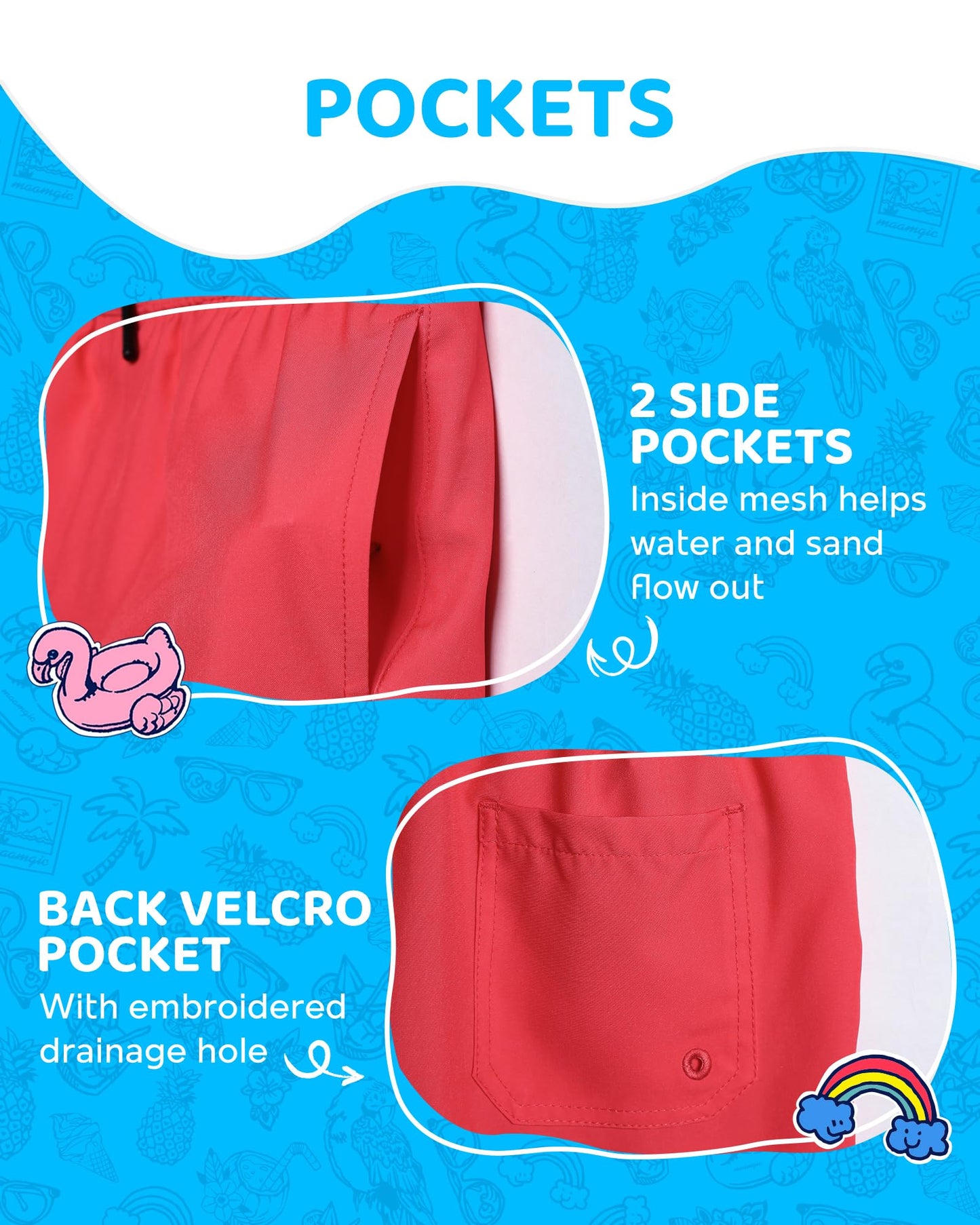 maamgic Boys Swim Trunks with Compression Liner 4-Way Stretch Quick Dry Swim Shorts Swimming Trunks Toddler Boy Hot Coral White 8 Years