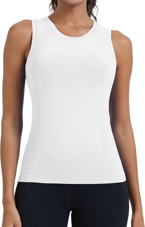 MathCat Women's Seamless Workout Tank Top - Built-In Bra & Sleeveless Design for Daily Wear | White