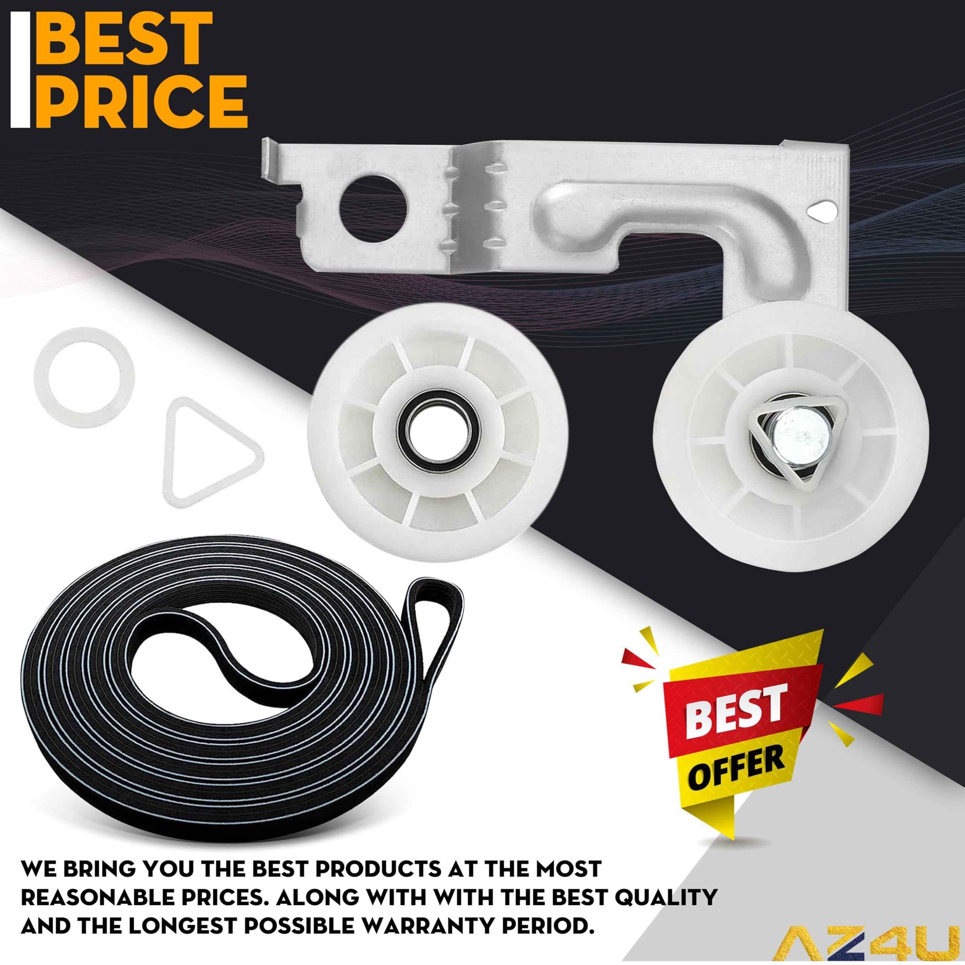 For Maytag MEDE500VW1 MEDC215EW1 MEDB835DW3, Whirlpool Duet WED9150WW1, 9050XW1 WGD9200SQ0 WGD8600YW1 GEW9250PW1 WED9400SW2 WED9200SQ0 Replaces Dryer Idler Pulley With Bracket And Dryer Drive Belt