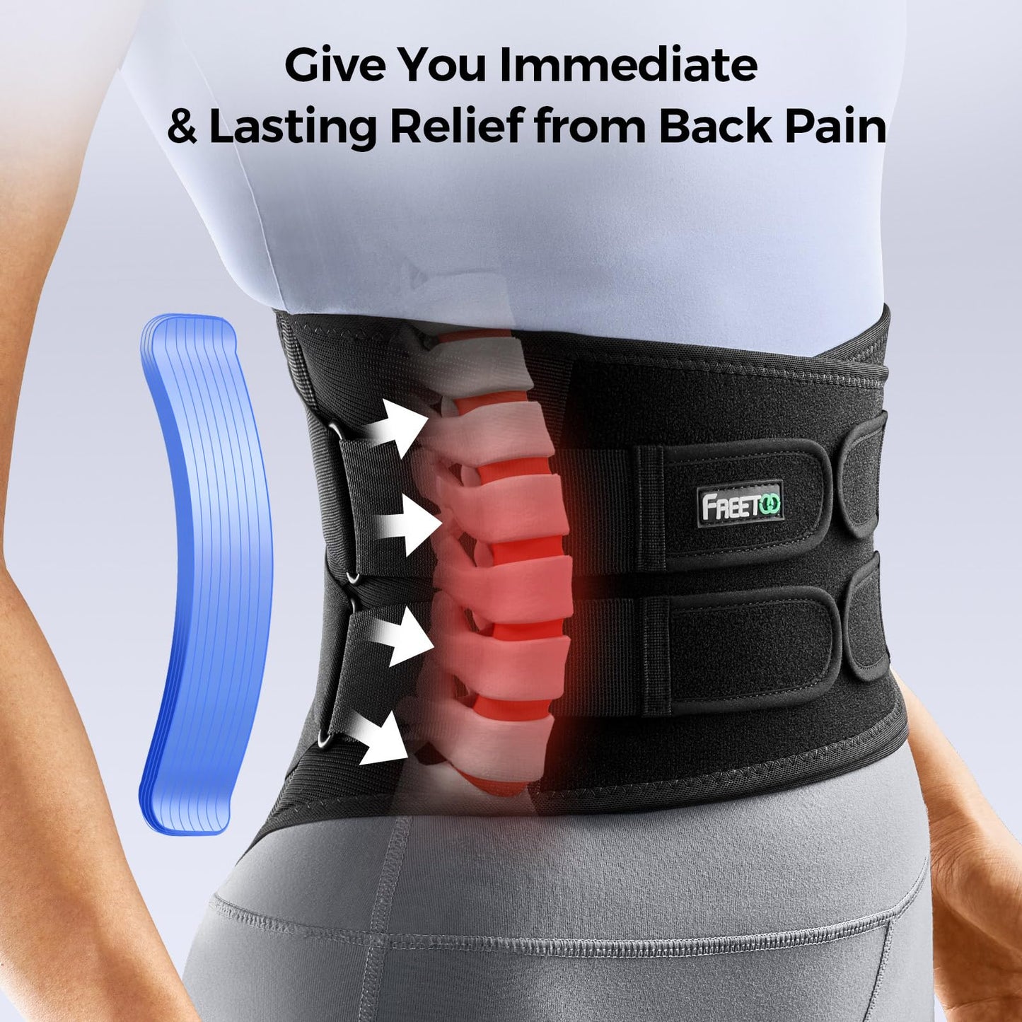 FREETOO Back Brace for Men Lower Back Pain with 7 Metal Stays, for Sciatica, Herniated Disc, Scoliosis and More Pain Relief! Breathable Back Support Belt for Women Work with Soft Pad, Lightweight