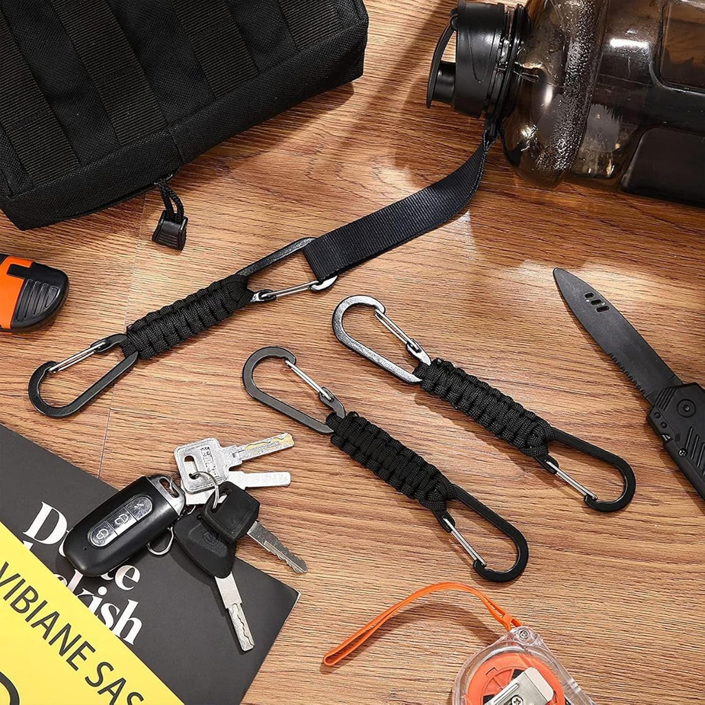 Skiennix Paracord Keychain Carabiner - Double Hooks for Camping, Hiking & Stroller | Versatile Clip for Water Bottles & Tools