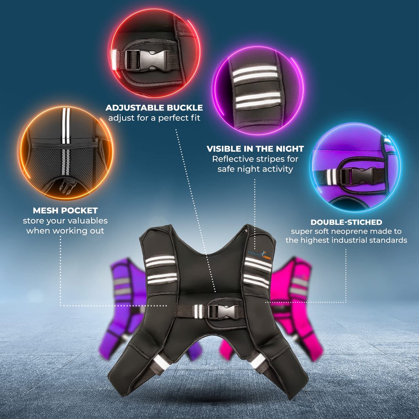GYMNASTICS POWER Weighted Vest for Men and Women 6-20 Lbs Adjustable Workout Vest for Strength Training, Running, Cardio, Fitness & Cross Training (Purple, 12 LB)