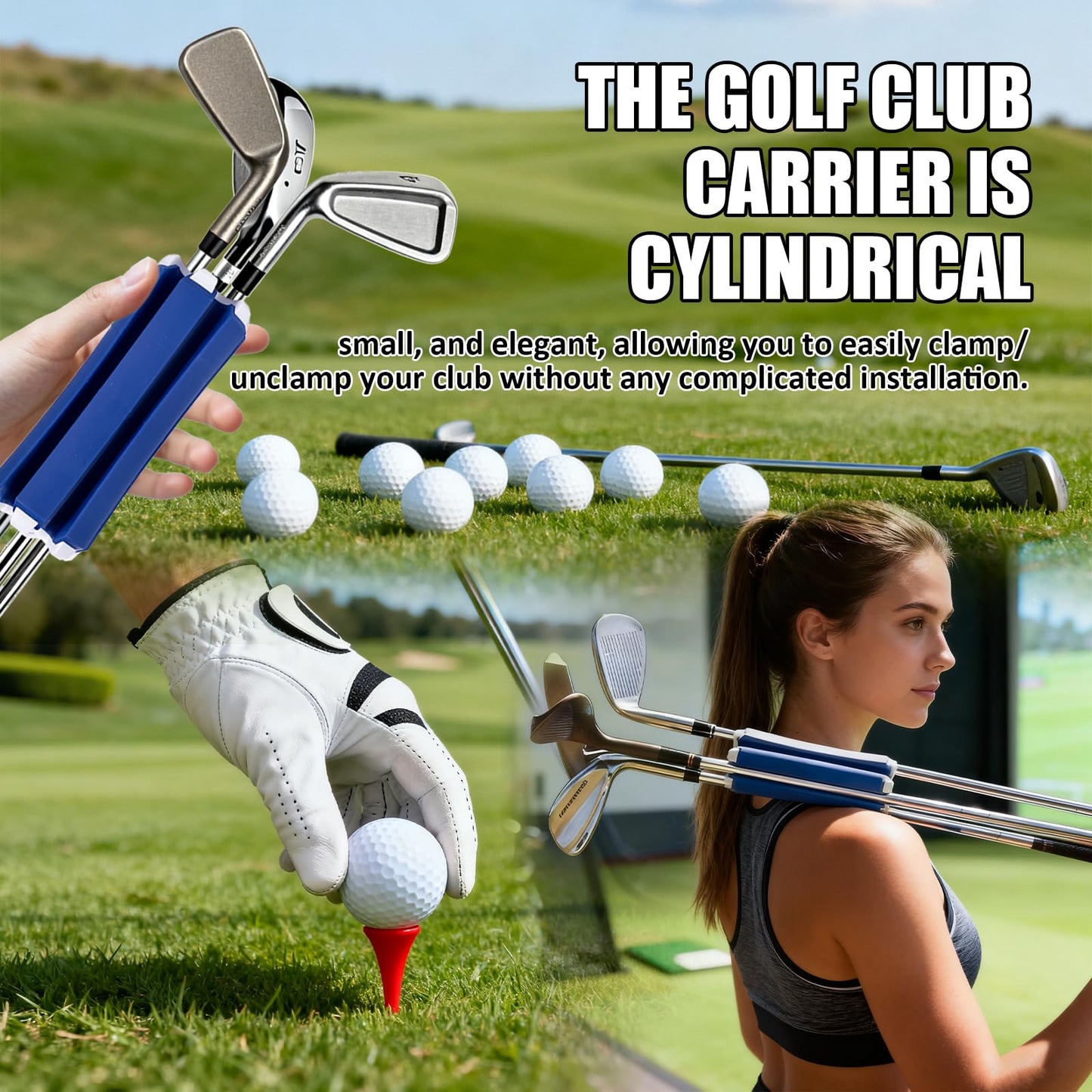 Golf Club Holder, Golf Club Organizer Support Stand, Cylindrical Holder for 6 Golf Club, Easy-Access Golfing Accessory with Strap, Reduces Clutter in Golf Bag (Blue and White)
