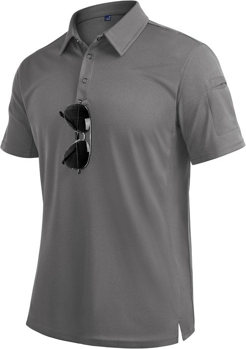 Alimens & Gentle Men's Tactical Polo Shirt - Short Sleeve Dry Fit Golf Top for Outdoor Sports | Stretch Fabric