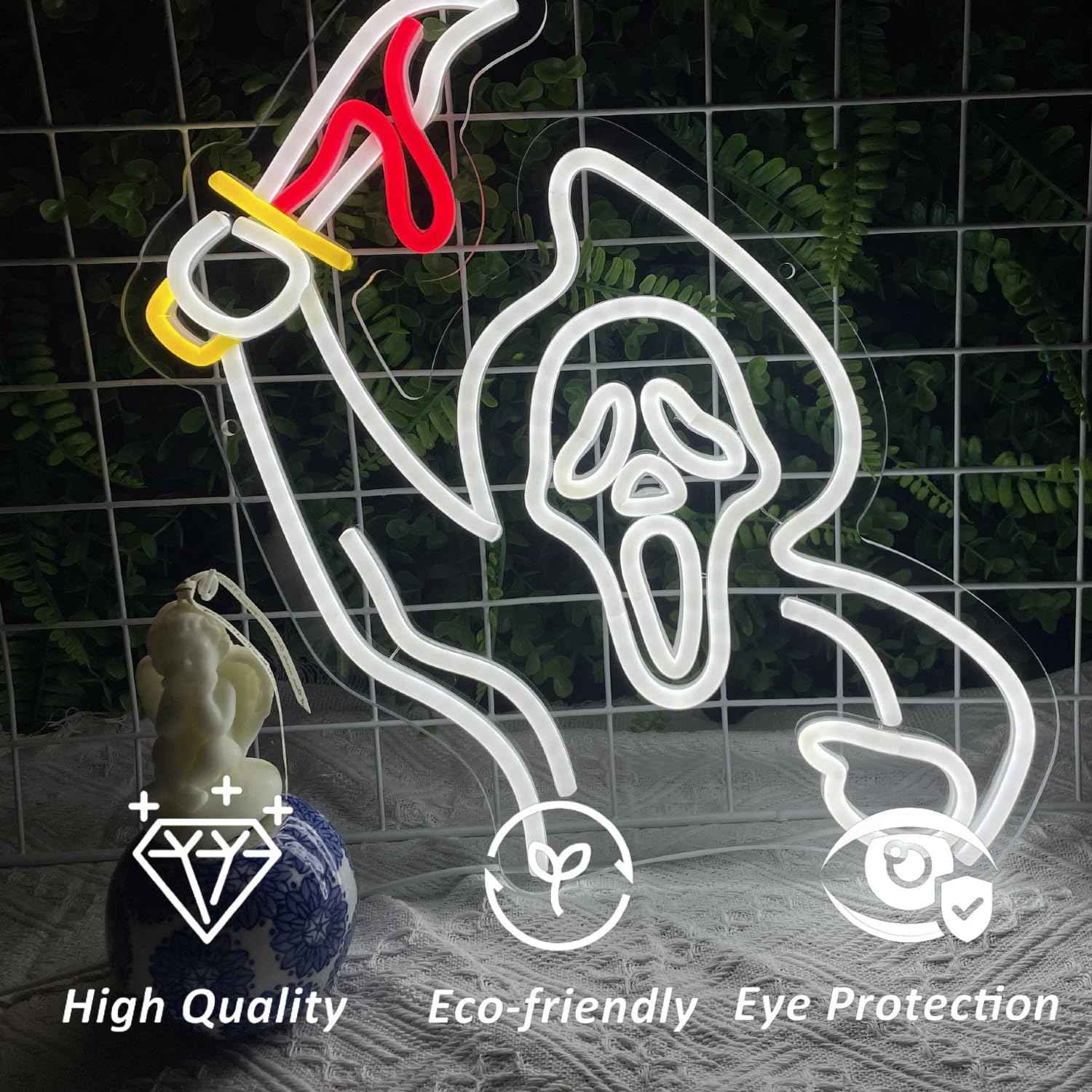 Halloween Ghost Face Neon Sign Decoration，Ghost With Knife Lights for Wall Decor Hanging Ghost LED Signs for Bar Bedroom Game Room Man Cave Neon Art Signs for Halloween Party