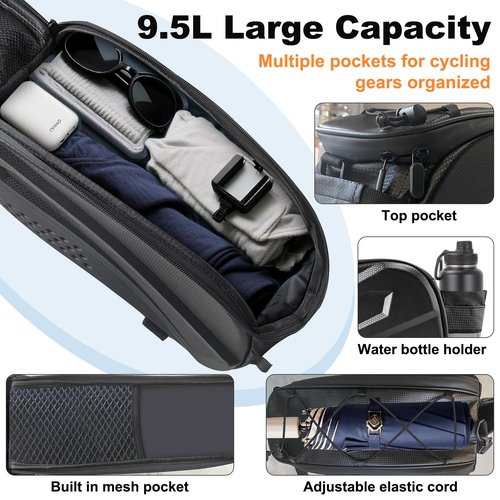 XIAOTINGZI Hard Shell Bike Bag - 9.5L Waterproof Bicycle Back Seat Bag, Universal Rack Mount Trunk for Bicycle & Ebike, Adjustable Straps, Zippered Pocket - Black