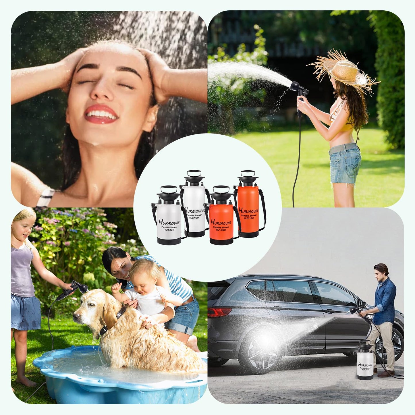 Hurmovae 2.1 Gallon/8L Portable Shower–10 Spray Modes, Nylon Insulated Sleeve & No Electric Needed, Beach Shower for Surfing, Camping, Traveling & Hiking, Portable Water Sprayer, Orange