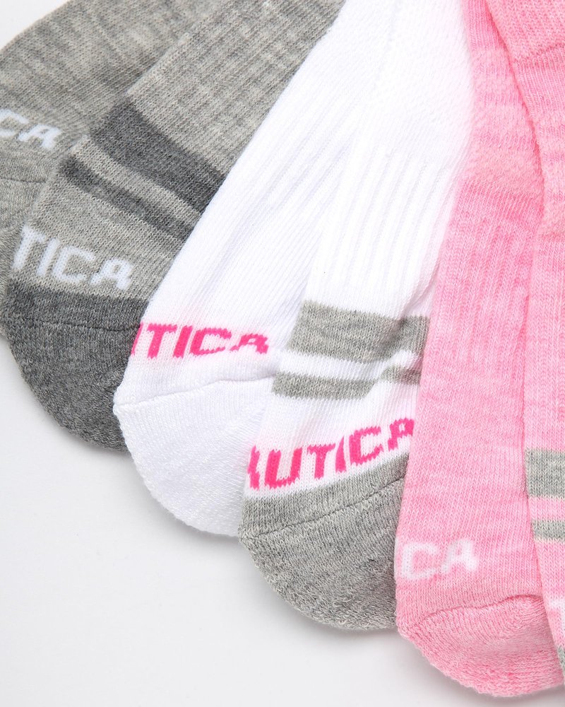 Nautica Womens Low Cut Socks - 6 Pack Breathable Mesh Cushioned Athletic Performance No Show Socks for Women, Size 4-10, Pink/White/Grey