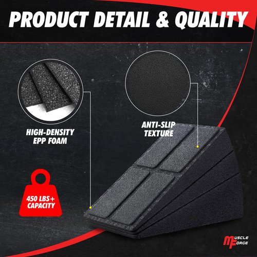 MuscleForge Squat Wedge Block - Calf Stretcher for Stretching, Weightlifting, Agility and Heel Elevated Squat Training - Calf Raise Block, Slant Board for Squats & Mobilisation