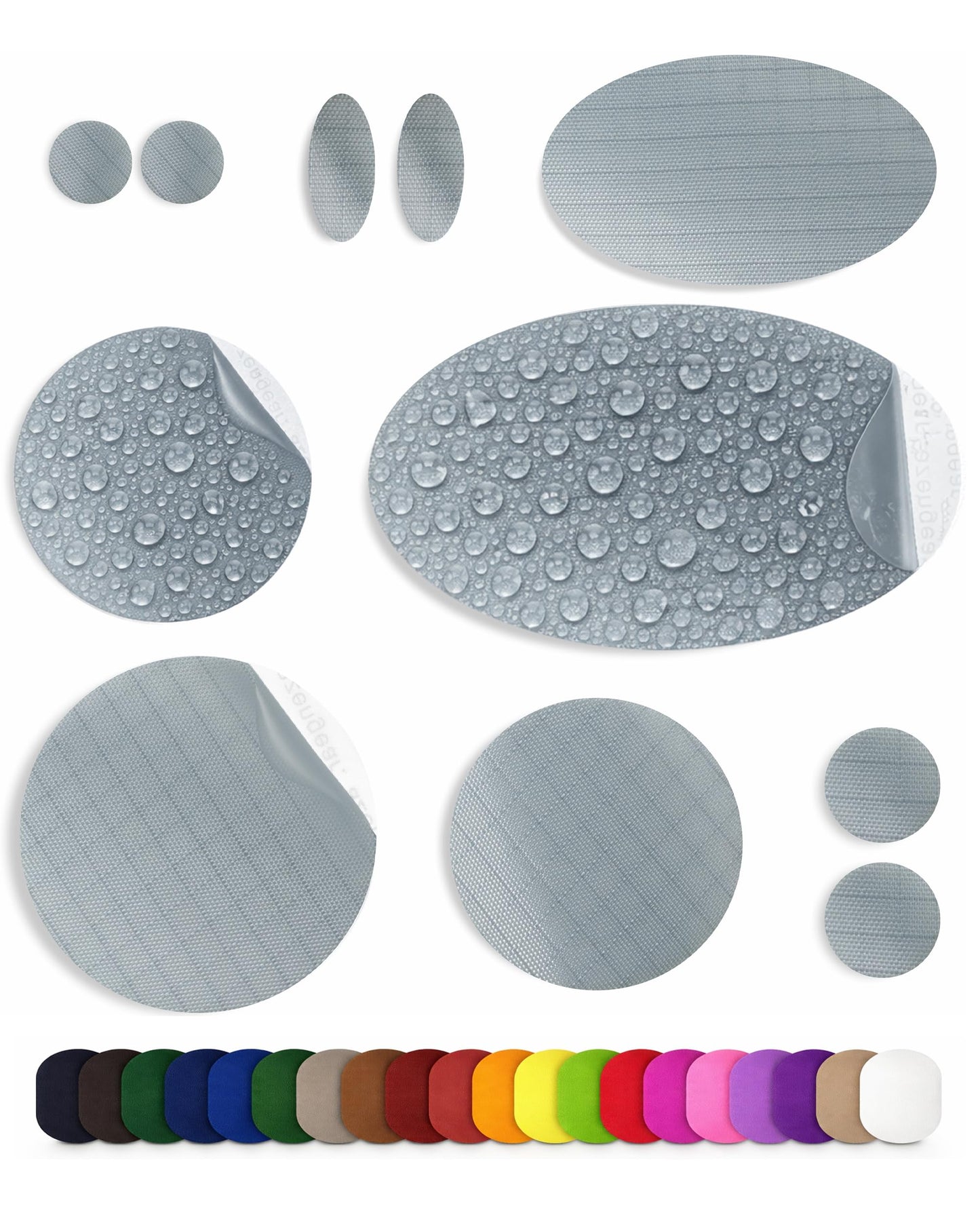 Stick-On Repair Patches for Down Jackets, Tents, 11 Pcs, Silver