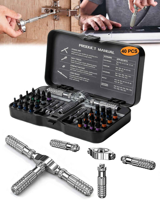 40 in 1 Magnetic Screwdriver Set, Detachable T Handle Ratchet Screwdriver Set, Portable DIY Ratcheting Screwdriver Multi S2 Steel Bits Repair Small Tool Kit for Computer, Mobile, Bicycle, Furniture