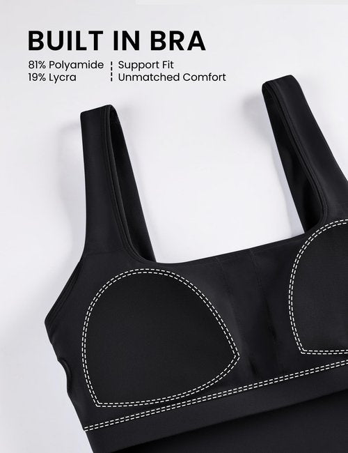 BAYDI Clouduxi Square Neck Sports Bras for Women - Padded Workout Tops with Built-in Bra U Back Gym Yoga Crop Tank Top Black