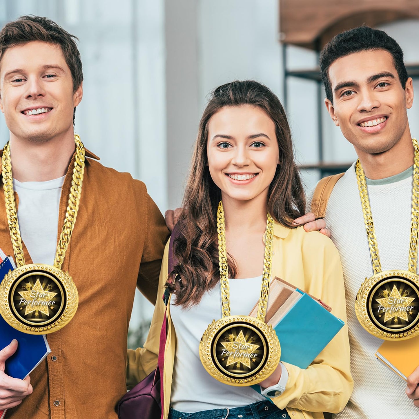 Tondiamo 6" Star Performer Gold Winner Award Medals Big Turnover Chain Medal Trophy Necklace for College Student High School Graduation Participation Competition(1 Pcs)