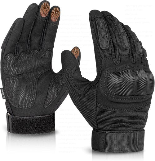 KUMGIM Tactical Motorcycle Gloves - Black Touchscreen with Hard Shell for Outdoor Sports & Activities