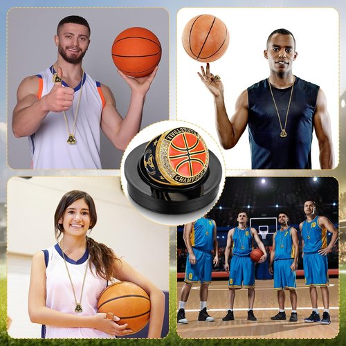 Highergo 10 Pcs Trophy Rings Set - Softball, Baseball, Basketball & More | Display Stand Included