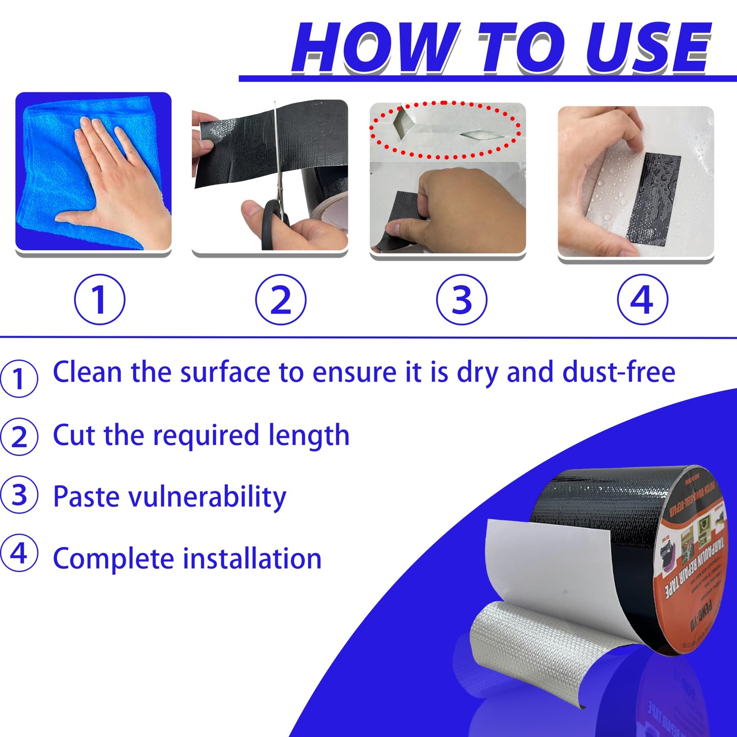 MCOTOP WaterproofRepair Tape for Fabric, 3.1IN x24.6FT, Heavy Duty Outdoor Repair Tape, for RV Roof, Tarp, Tent, Sail and Boat Cover Outdoor Repair Patch, Multipurpose Awning Repair Tape (Black)