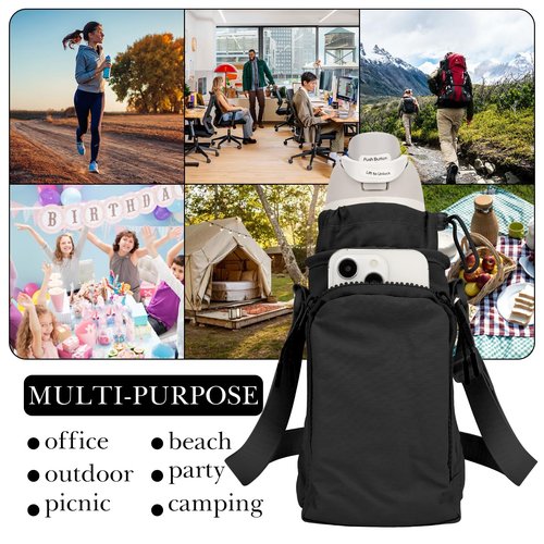Linkidea Water Bottle Carrier with Strap Compatible with Owala FreeSip 24oz/32oz, Iron Flask Wide Mouth 32oz, Waterbottle Sling Bag Holder, Shoulder Strap with Phone Pocket (Black)