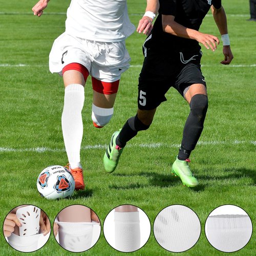 4 Pairs Pre Cut Soccer Socks Wear-Resistant Shin Guard Sleeves Elastic Leg Sleeves for Soccer for Men and Women(White,Black)