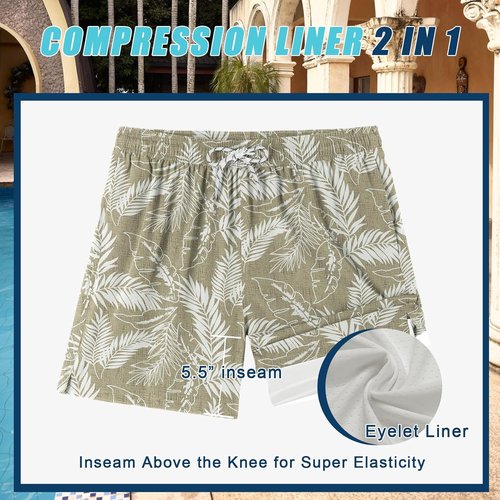 COOFANDY Men's Swim Trunks - 2-in-1 Quick Dry Bathing Suit with Compression Liner | Stylish Board Shorts