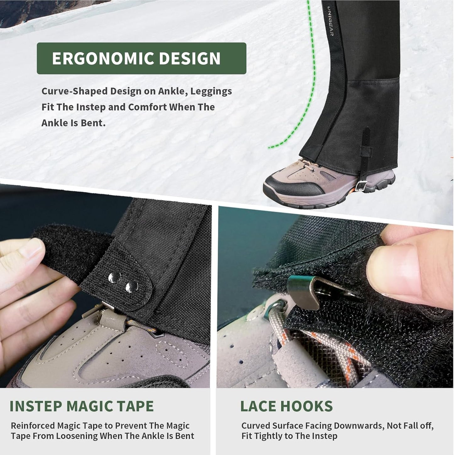 Unigear Waterproof Leg Gaiters - Durable 1000D Fabric for Hiking, Walking, Climbing & Skiing