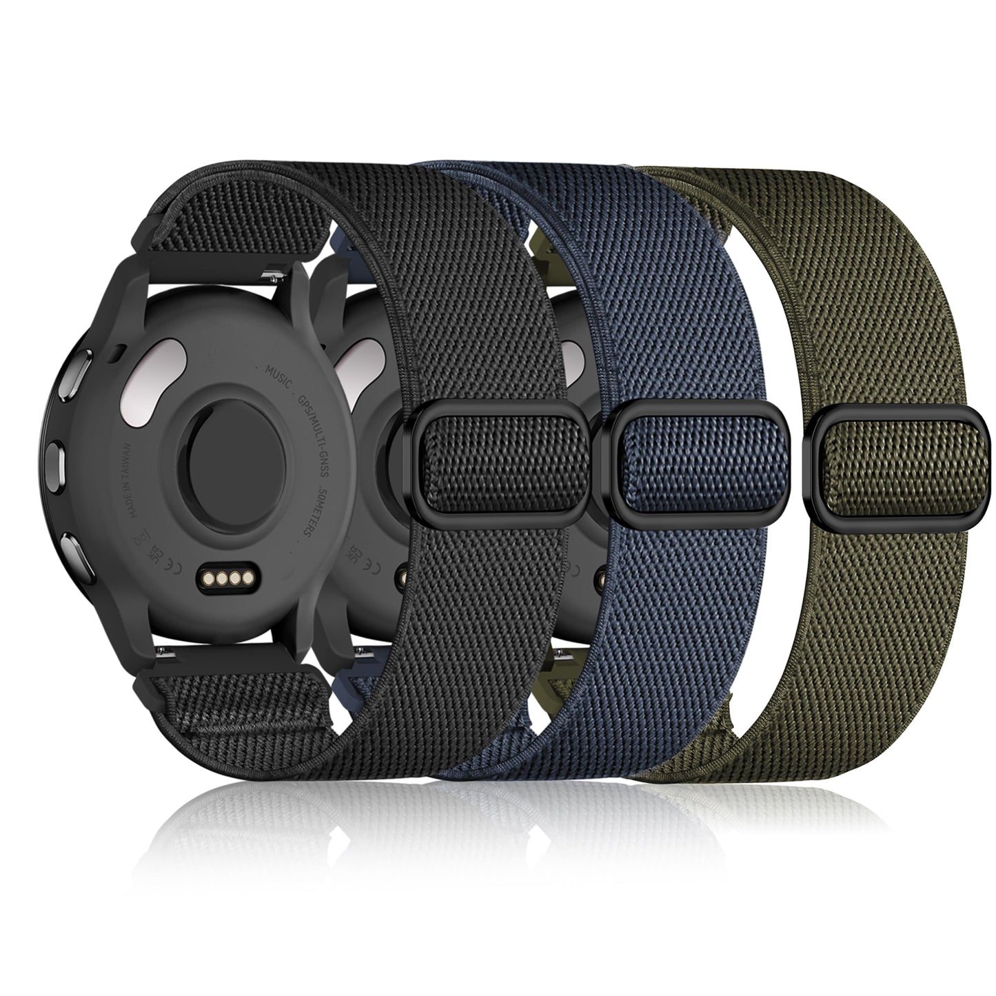 22mm Nylon Sport Elastic Bands Compatible with Garmin Venu 4 45mm/Venu 3/Venu 2, 3 Pack Wristband Strap Replacement for Amazfit Bip 5/Bip 6/GTR 4/3 Pro/3/2/2e/47mm/Forerunner 265/255/Vivoactive 4